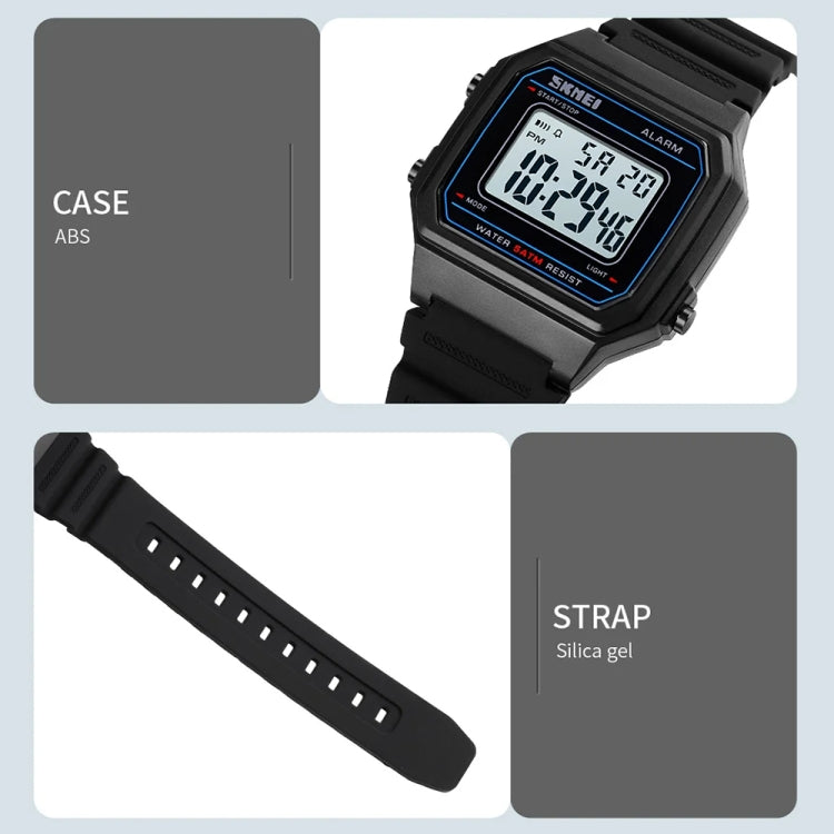 SKMEI 1698 50m Waterproof Multifunctional Sports Square Pin Buckle Luminous Digital Watch(Black Black) - free shipping - PMC TechLife - Order now!