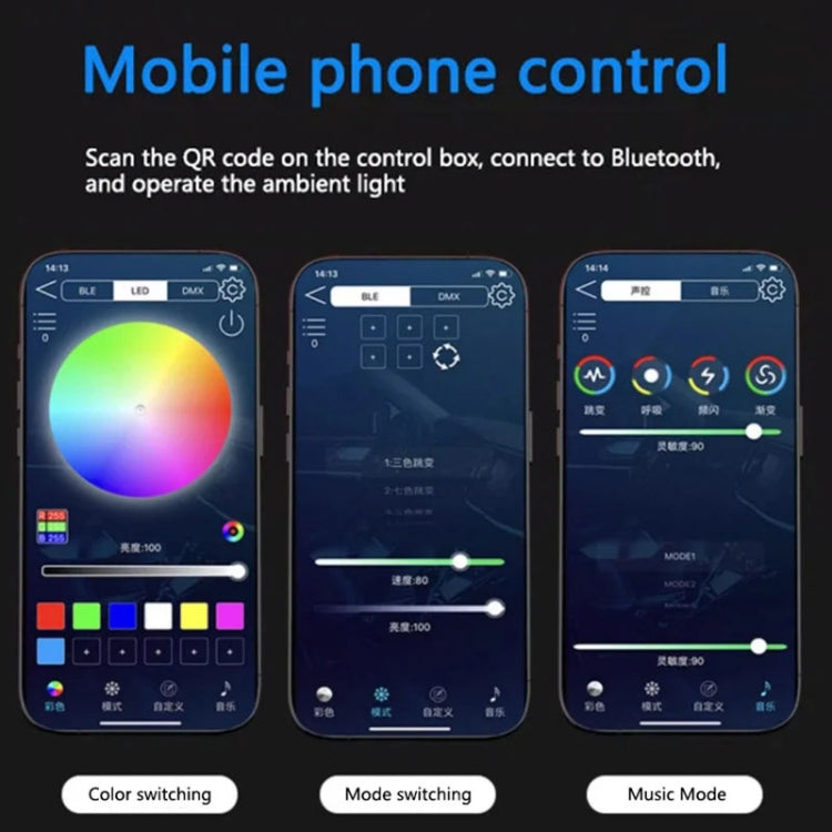 Car Interior Fiber Optic Cold Light RGB Ambient Lamp Center Phantom Footwell Atmosphere Lights, Style: One To Two 110cm+35cm(Colorful Double Control) - Atmosphere lights by PMC TechLife | Online Shopping South Africa | PMC TechLife | Buy Now Pay Later Mobicred