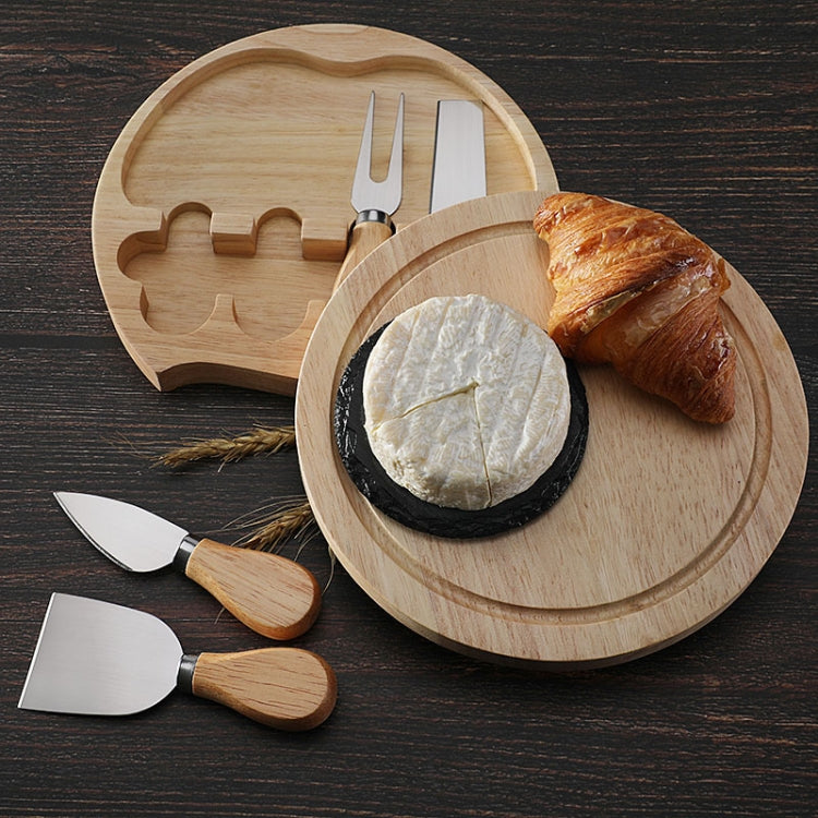 4pcs /Set Round Oak Box Cheese Knife Spatula Stainless Steel Cheese Tools Cutlery, Color: Steel Color - Baking Pastry Tools by PMC TechLife | Online Shopping South Africa | PMC TechLife