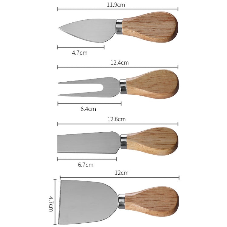 4pcs /Set Round Oak Box Cheese Knife Spatula Stainless Steel Cheese Tools Cutlery, Color: Gold - Baking Pastry Tools by PMC TechLife | Online Shopping South Africa | PMC TechLife