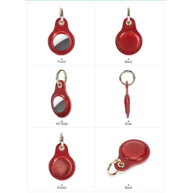 For Airtag CONTACTS FAMILY CF1139 First-layer Cowhide Tracker Protective Case Pet Locator Leather Case(Red) - Key Chain Series by CONTACTS FAMILY | Online Shopping South Africa | PMc TechLife | Buy Now Pay Later Mobicred