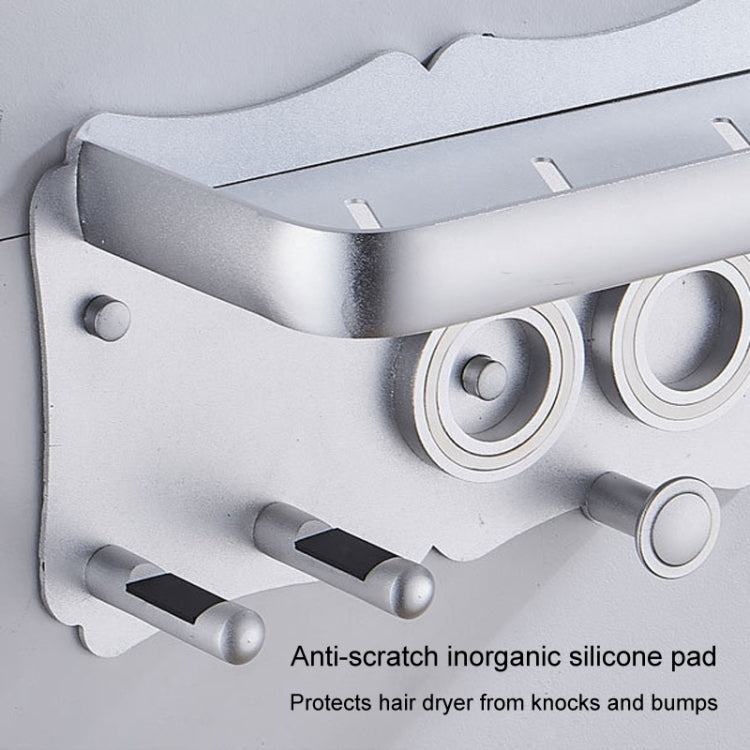 Wall Mounted Hair Dryer Holder Hole-Free Bathroom Space Aluminum Multifunctional Shelf, Style: Small With 2 Loops Black - Shelves by PMC TechLife | Online Shopping South Africa | PMC TechLife