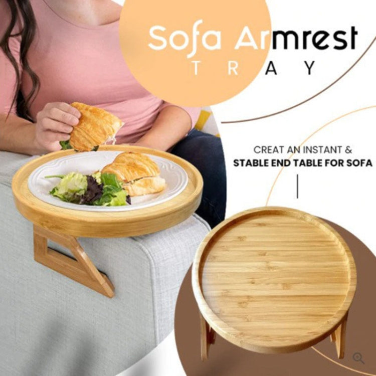 25cm Foldable Sofa Round Tray Home Couch Armrest Pallet, Style: Bamboo - Shelf & Hooks by PMc TechLife | Online Shopping South Africa | PMc TechLife | Buy Now Pay Later Mobicred