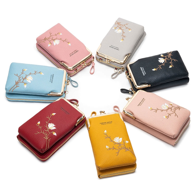 Mini Embroidered Single-shoulder Phone Bag Crossbody Long Ladies Wallet, Color: Gray - Single-shoulder Bags by PMC TechLife | Online Shopping South Africa | PMC TechLife