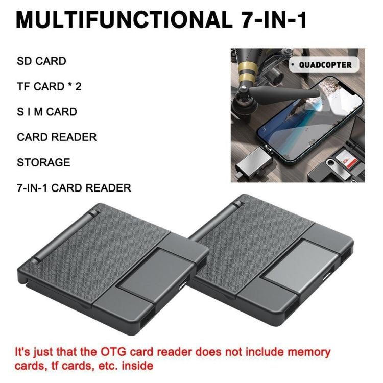 7 in 1 OTG SD Card Reader USB Type-C Adapter TF SD SIM PIN Storage Box(Black) -  by PMC Jewellery | Online Shopping South Africa | PMC Jewellery | Buy Now Pay Later Mobicred