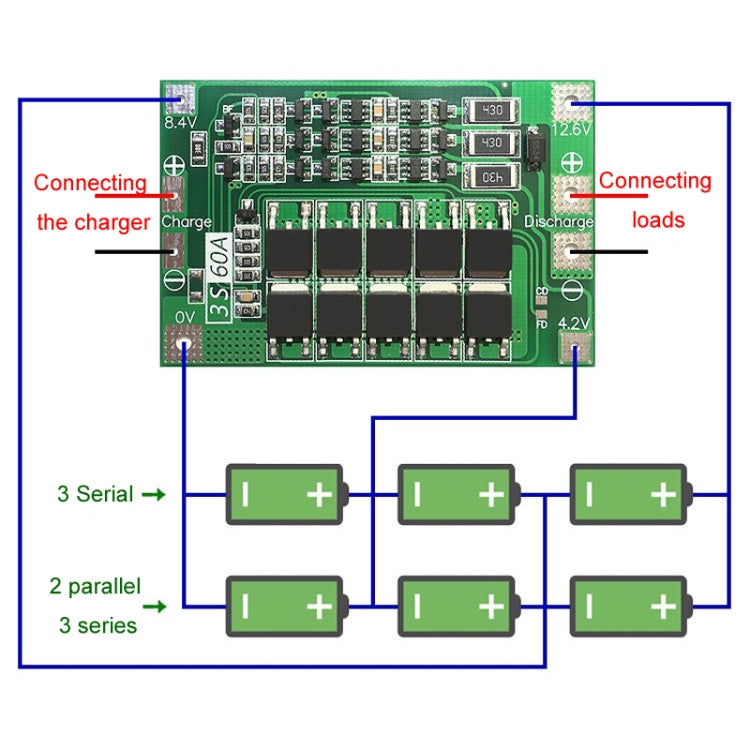 3S 11.1V 12.6V 60A 18650 Li-Ion Battery Charger Protection Board(Enhanced) - Sensor Module by PMC TechLife | Online Shopping South Africa | PMC TechLife