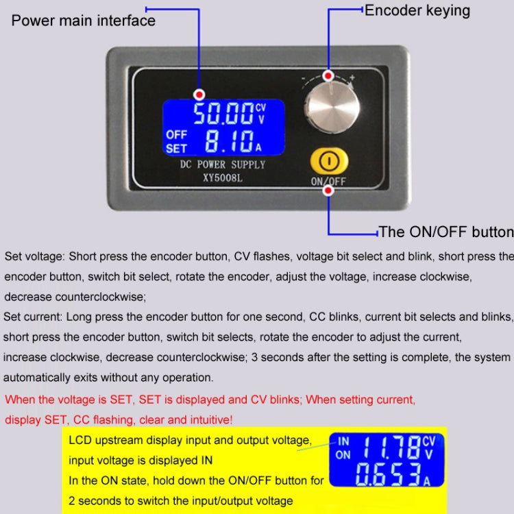 50V 8A DC Numerical Control Lithium Battery Step-Down Power Supply, Model: XY5008L - Power Module by PMC TechLife | Online Shopping South Africa | PMC TechLife | Buy Now Pay Later Mobicred