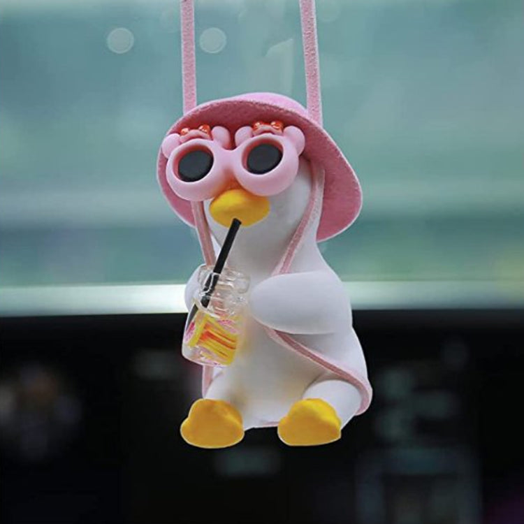 Car Cartoon Duck Rear View Mirror Interior Pendant(Drink Glasses Pink Hat Duck) - Ornaments by PMC TechLife | Online Shopping South Africa | PMC TechLife | Buy Now Pay Later Mobicred