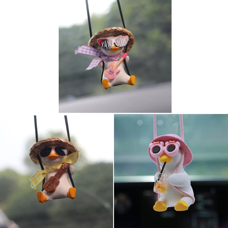 Car Cartoon Duck Rear View Mirror Interior Pendant(Drink Glasses Pink Hat Duck) - Ornaments by PMC TechLife | Online Shopping South Africa | PMC TechLife | Buy Now Pay Later Mobicred