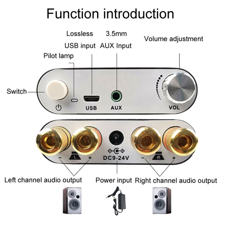 100W+100W Bluetooth Audio Digital Amplifier Board Module AUX USB External Sound Card(Silver) - free shipping - PMC TechLife - Order now!