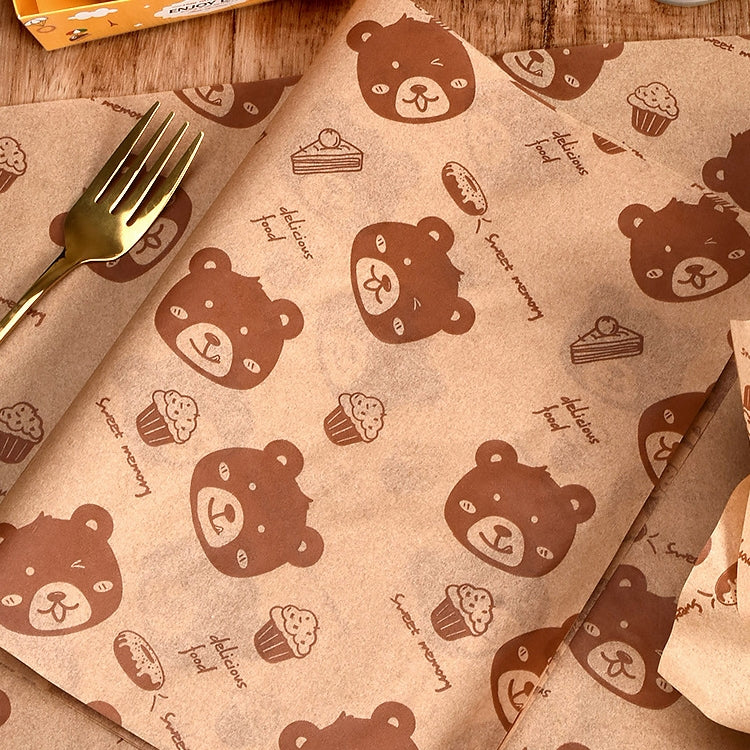 100sheets /Pack Bear Pattern Greaseproof Paper Baking Wrapping Paper Food Basket Liners Paper 20x30cm - Retail Packaging by PMc TechLife | Online Shopping South Africa | PMc TechLife | Buy Now Pay Later Mobicred