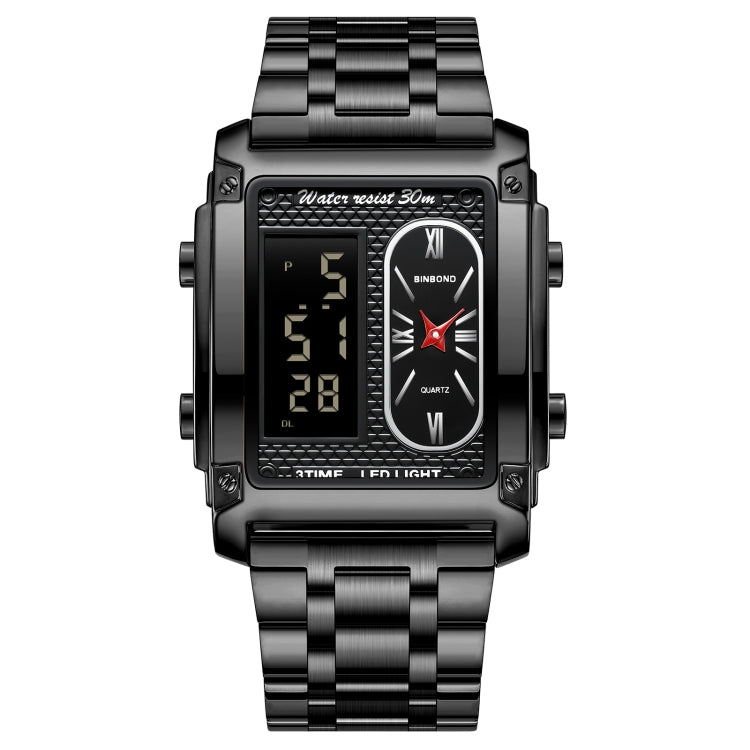 BINBOND B2311 30m Waterproof Men LED Luminous Multifunctional Quartz Watch, Color: Black Steel-Black - free shipping - PMC TechLife - Order now!