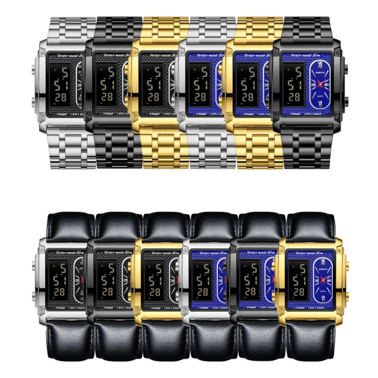 BINBOND B2311 30m Waterproof Men LED Luminous Multifunctional Quartz Watch, Color: Black Steel-Black - free shipping - PMC TechLife - Order now!