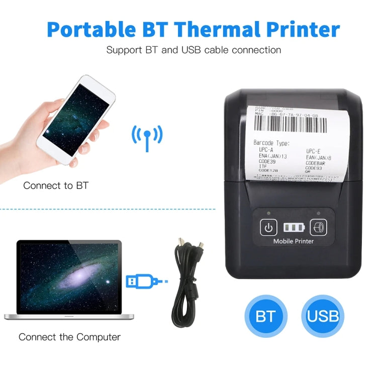 58mm Portable USB Charging Home Phone Bluetooth Thermal Printer(UK Plug) - Printer by PMC TechLife | Online Shopping South Africa | PMC TechLife | Buy Now Pay Later Mobicred