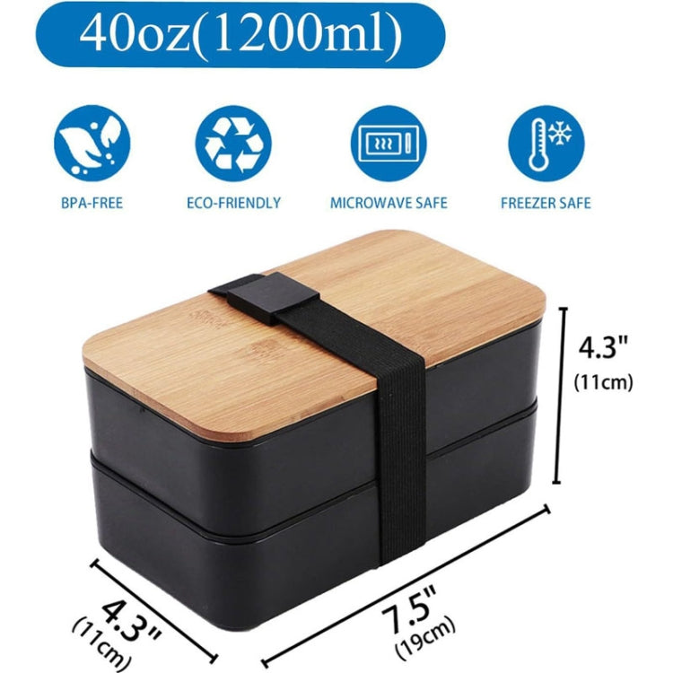 1200ml Portable Compartment Insulated Double Layer Lunch Box Microwavable Plastic Food Container, Color: With Insulation Bag Black - Cutlery Sets by PMC TechLife | Online Shopping South Africa | PMC TechLife