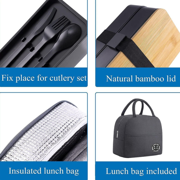 1200ml Portable Compartment Insulated Double Layer Lunch Box Microwavable Plastic Food Container, Color: With Insulation Bag Black - Cutlery Sets by PMC TechLife | Online Shopping South Africa | PMC TechLife