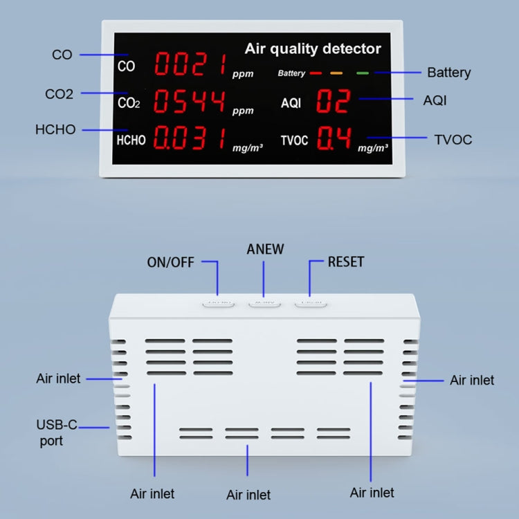 5-in-1 Indoor Home Portable Air Monitor TVOC Formaldehyde Detector(W17A Light Gray) - Air & Water Quality Tester by PMC TechLife | Online Shopping South Africa | PMC TechLife | Buy Now Pay Later Mobicred