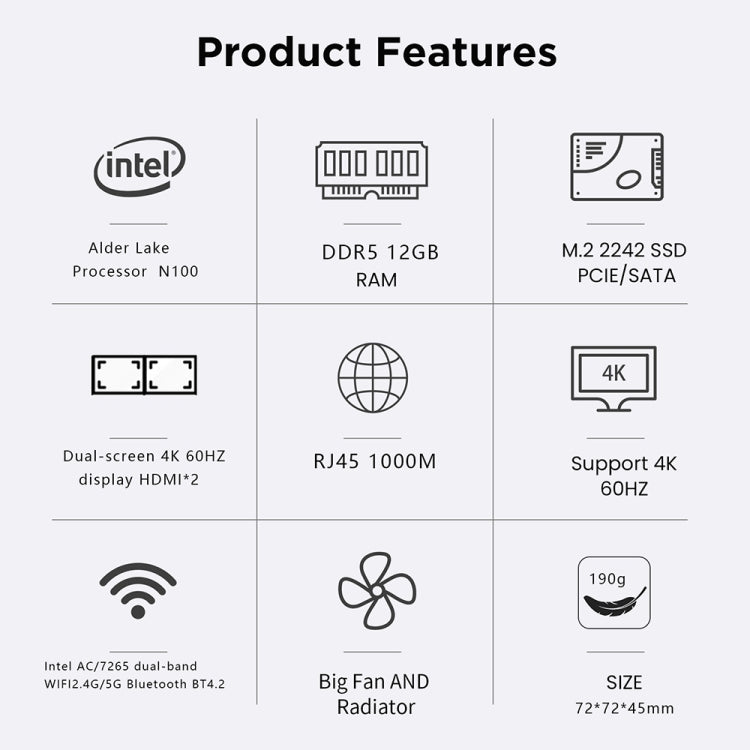 N100/DDR5 12th AlderLake-N100 Dual 4K60Hz Office And Home Mini PC, Spec: 12G+1TB /UK Plug - Windows Mini PCs by PMc TechLife | Online Shopping South Africa | PMc TechLife | Buy Now Pay Later Mobicred