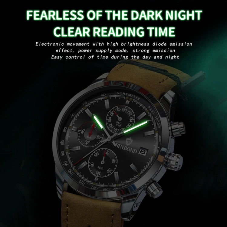 BINBOND B6022 30m Waterproof Luminous Multifunctional Quartz Watch, Color: White Steel-White - free shipping - PMC TechLife - Order now!
