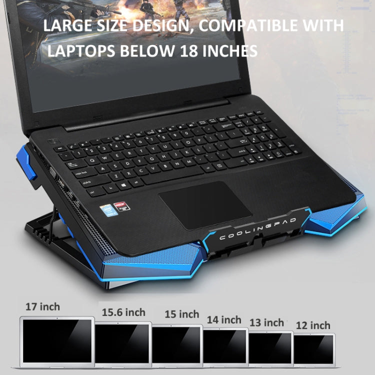NUOXI 5 Fans Laptop Radiator Bracket Height Adjustable with Dual USB Ports(Black and Blue) - free shipping - PMC Jewellery - Order now!