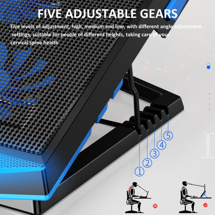NUOXI 5 Fans Laptop Radiator Bracket Height Adjustable with Dual USB Ports(Black and Red) - free shipping - PMC Jewellery - Order now!