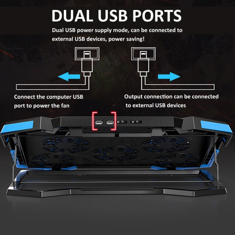 NUOXI 5 Fans Laptop Radiator Bracket Height Adjustable with Dual USB Ports(Black and Red) - free shipping - PMC Jewellery - Order now!