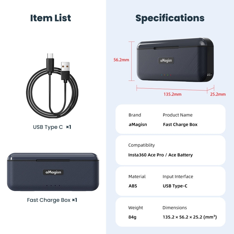 For Insta360 Ace / Ace Pro aMagisn Fast Charging Case Camera Charger Accessories - free shipping - PMC TechLife - Order now!