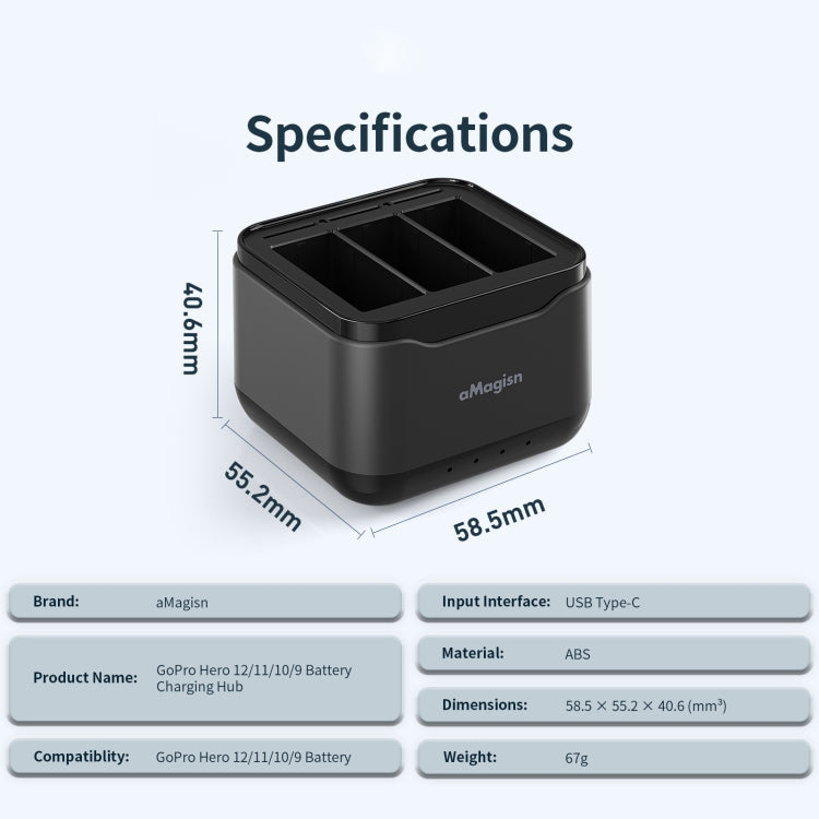 AMagisn Battery Charger Charging Seat For GoPro HERO12 Black /11 Black /10 Black /9 Black - Charger by aMagisn | Online Shopping South Africa | PMC TechLife | Buy Now Pay Later Mobicred