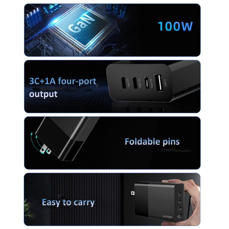 LKTOP 100W Gallium Nitride Fast Charger AC Adapter With 3 USB-C/Type-C+1 USB-A Port US Plug - free shipping - PMC TechLife - Order now!
