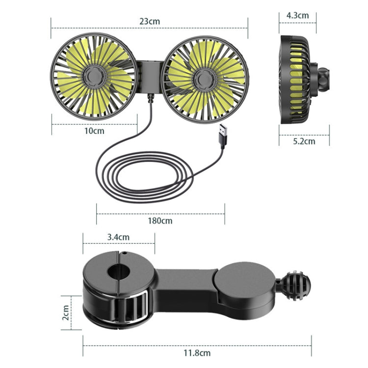 SUITU F4208 Car Cooling Fan Vehicle Rear Seatback USB Dual-Head Electrical Fan(Yellow And Black) - Heating & Fans by SUITU | Online Shopping South Africa | PMC TechLife | Buy Now Pay Later Mobicred