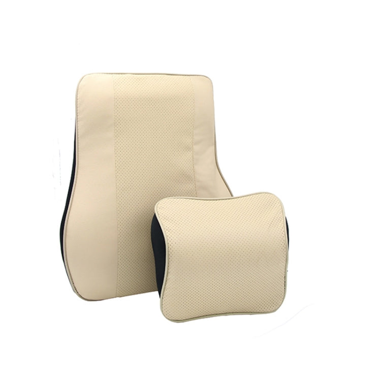 Leather Memory Foam All Season Car Seat Neck Support Cushion Headrest+Waist Pad(Beige) - Seat Accessories by PMC TechLife | Online Shopping South Africa | PMC TechLife | Buy Now Pay Later Mobicred