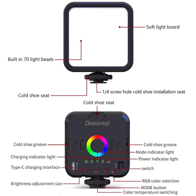 Desiontal W70 Full Color RGB Live Fill Light Portable Small Pocket Light Ambient Photo Handheld Photography Lighting - free shipping - PMC TechLife - Order now!