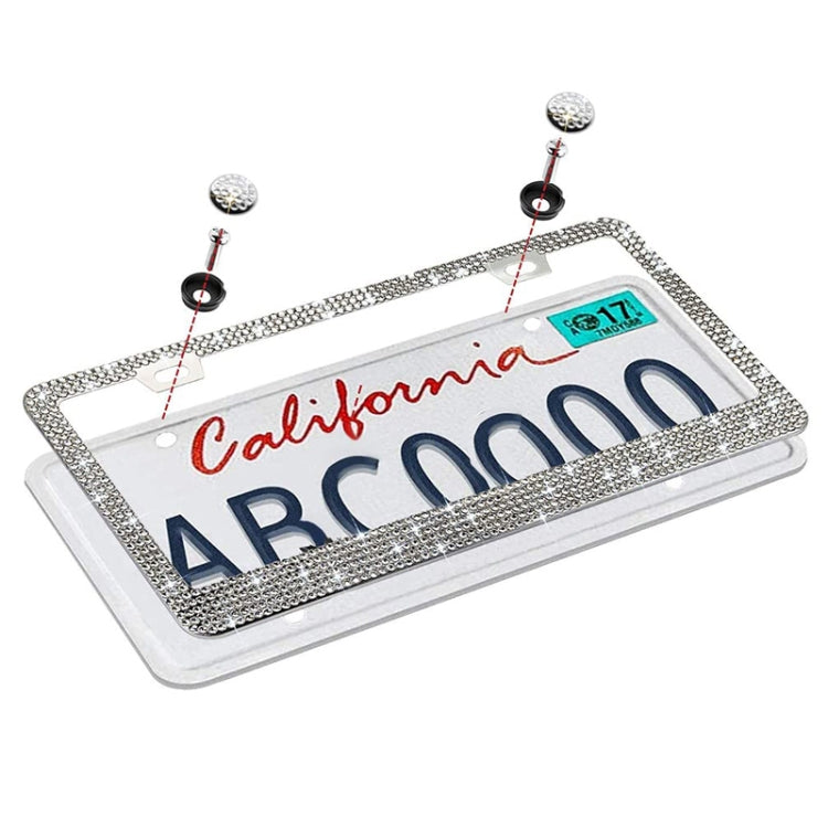 US Standard Stainless Steel License Plate Modified Frame With Diamonds, Color: Square Hole Pink Diamond - License Plate Covers & Frames by PMC TechLife | Online Shopping South Africa | PMC TechLife | Buy Now Pay Later Mobicred