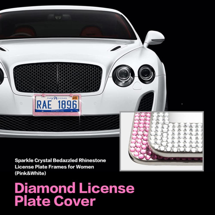 US Standard Stainless Steel License Plate Modified Frame With Diamonds, Color: Round Hole Pink Diamond - License Plate Covers & Frames by PMC TechLife | Online Shopping South Africa | PMC TechLife | Buy Now Pay Later Mobicred