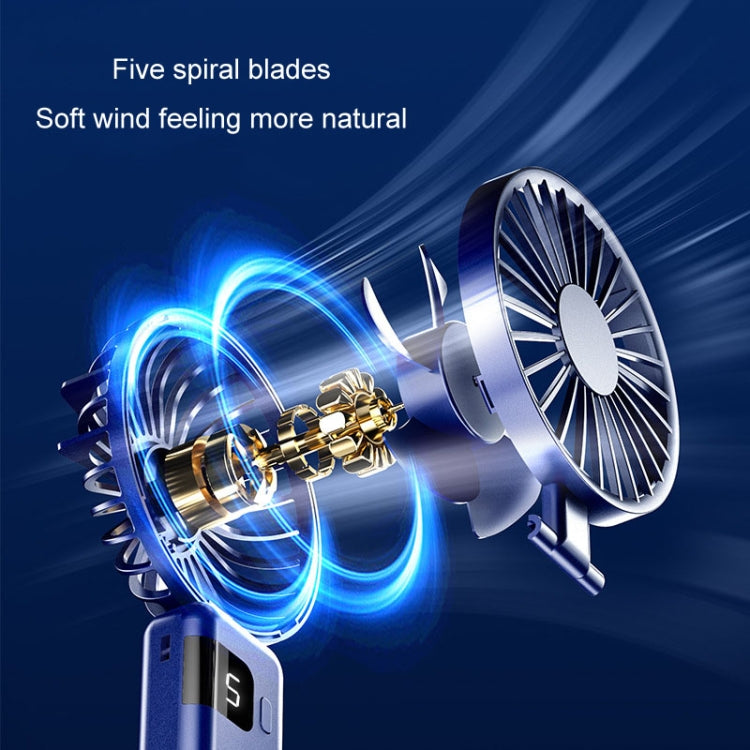 Portable Digital Display Hanging Neck Mute Small Fan USB Charging Handheld Foldable Fan(Blue) - Electric Fans by PMC TechLife | Online Shopping South Africa | PMC TechLife | Buy Now Pay Later Mobicred