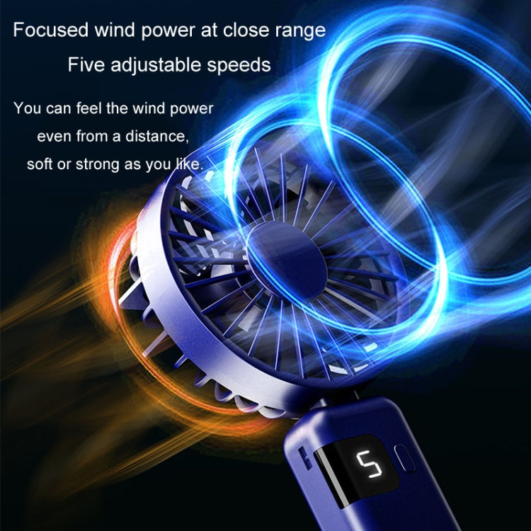 Portable Digital Display Hanging Neck Mute Small Fan USB Charging Handheld Foldable Fan(Blue) - Electric Fans by PMC TechLife | Online Shopping South Africa | PMC TechLife | Buy Now Pay Later Mobicred