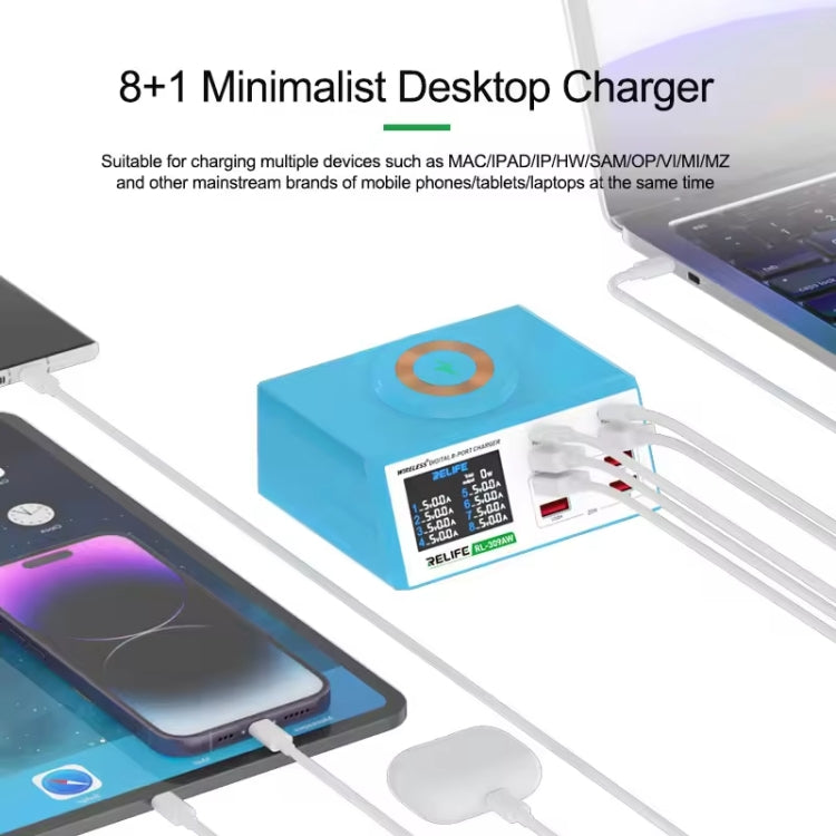 RELIFE RL-309AW  QC3.0 PD Fast Wireless Charger With LCD Display 8 Ports(US Plug) - free shipping - PMC TechLife - Order now!