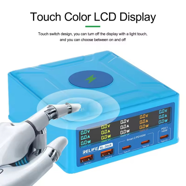 RELIFE RL-304R 5-Port 260W GaN Smart USB Fast Charger With 15W Wireless Chargind LCD Display(EU Plug) - free shipping - PMC TechLife - Order now!