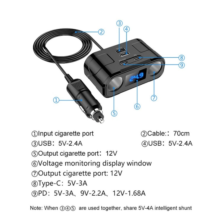 One to Four Car Charger Multifunctional Adapter Expansion Port - Car Charger by PMC TechLife | Online Shopping South Africa | PMC TechLife | Buy Now Pay Later Mobicred