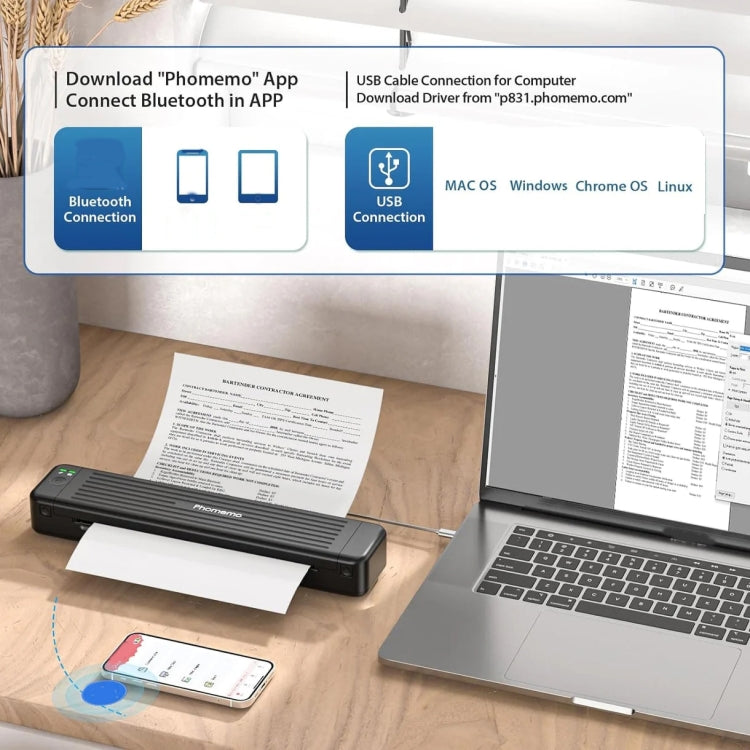 Phomemo P831 Bluetooth Portable Thermal Transfer Printer Support A4 / Letter / A5 / B5 Plain Paper Printing(Black) - free shipping - PMC TechLife - Order now!