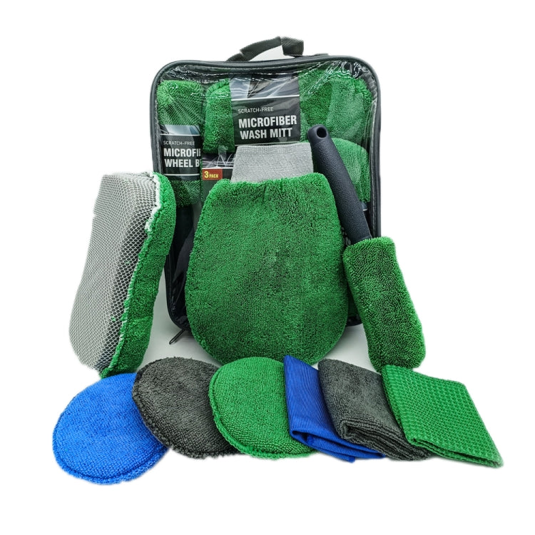 9pcs /Set Car Detailing Gloves Rags Waxing Cleaning Set(Green) - Car washing supplies by PMC TechLife | Online Shopping South Africa | PMC TechLife | Buy Now Pay Later Mobicred
