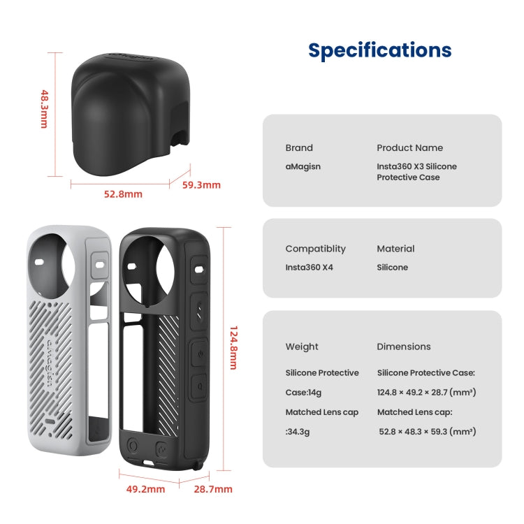 For Insta360 X4 AMagisn Silicone Protective Cover Body Case + Lens Cover Gray - Case & Bags by aMagisn | Online Shopping South Africa | PMC TechLife | Buy Now Pay Later Mobicred