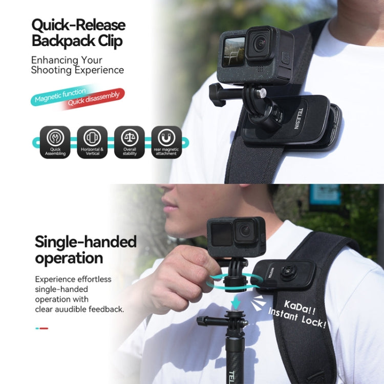 TELESIN Quick Release Universal Backpack Clip Magnetic Backpack Mounting Bracket - Backpack Clip by TELESIN | Online Shopping South Africa | PMC TechLife