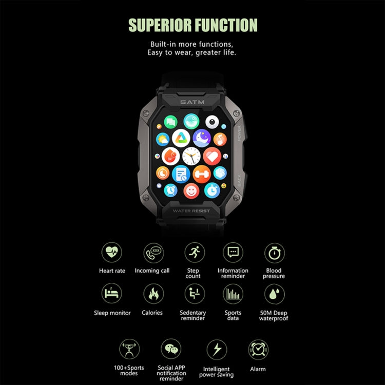 C20Plus 1.81-inch Health Monitoring Waterproof Bluetooth Call Smart Watch, Color: Camouflage Green - Smart Watches by PMC TechLife | Online Shopping South Africa | PMC TechLife | Buy Now Pay Later Mobicred
