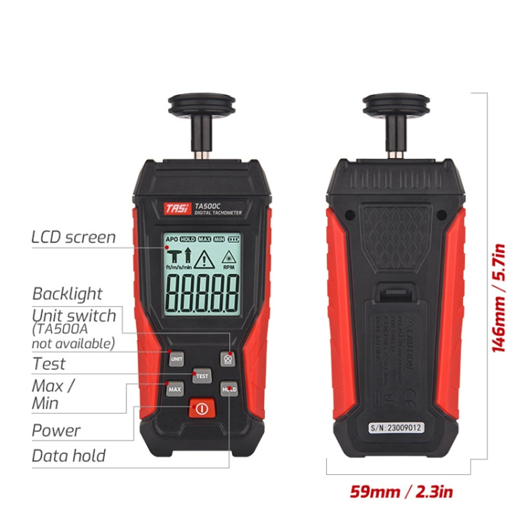 TASI TA500A Optical Measurement Laser Tachometer Digital Display Measuring Speed Meter - Tachometers & Anemometer by TASI | Online Shopping South Africa | PMC TechLife | Buy Now Pay Later Mobicred