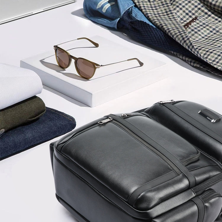 Bopai 61-17311 Large-capacity First-layer Cowhide Laptop Backpack With USB+Type-C Port(Plain) - free shipping - PMc TechLife - Order now!