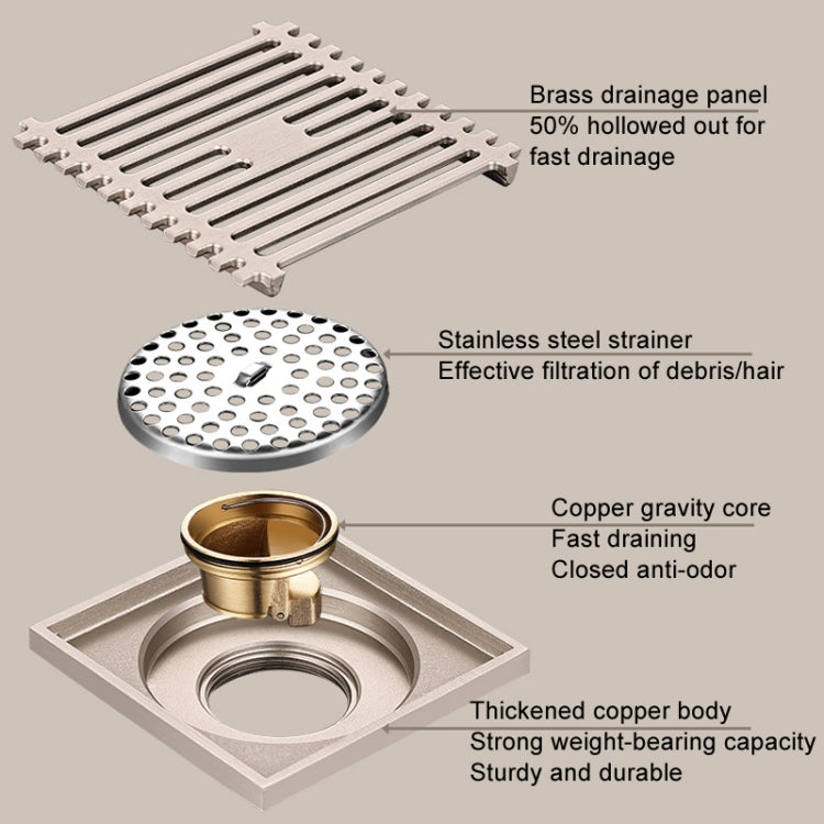 All Copper Brushed Anti-Odor Floor Drain Gravity Copper Core Bathroom Floor Drain, Specification: 8x30cm Long Medium Drain - Drain Strainers by PMc TechLife | Online Shopping South Africa | PMc TechLife | Buy Now Pay Later Mobicred