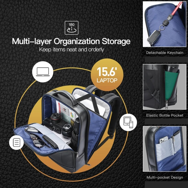 Bopai 61-120761 Large-capacity First-layer Cowhide Business Laptop Backpack With USB+Type-C Port(Black) - free shipping - PMC Jewellery - Order now!