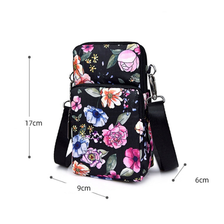 Printed Crossbody Mobile Phone Bag Mini Wallet With Arm Band, Style: Black Flower1 - Single-shoulder Bags by PMC TechLife | Online Shopping South Africa | PMC TechLife | Buy Now Pay Later Mobicred