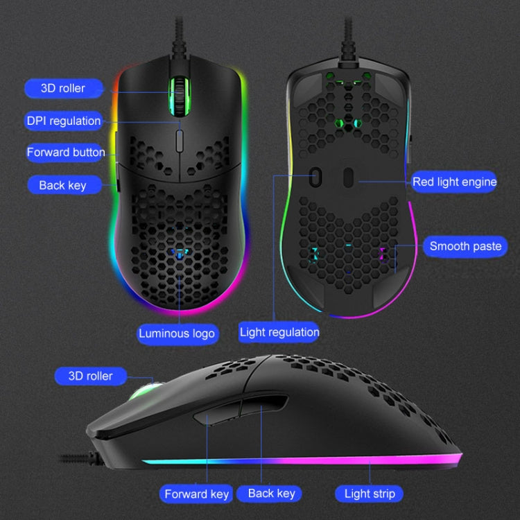 XUNSVFOX XYH90 Wired Hollow Hole Mouse RGB Illuminated Macro Programming Gaming Mouse(Black) - free shipping - PMC Jewellery - Order now!